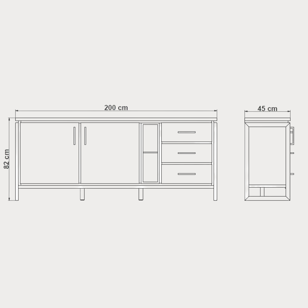 Bufet Cu 2 Usi Si 3 Sertare Reno Smoked Oak, Furnir Din Lemn Masiv, 200 Cm