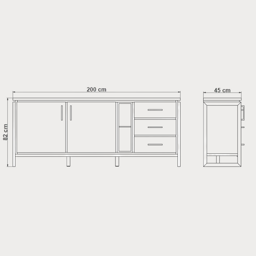 Bufet Cu 2 Usi Si 3 Sertare Reno Smoked Oak, Furnir Din Lemn Masiv, 200 Cm