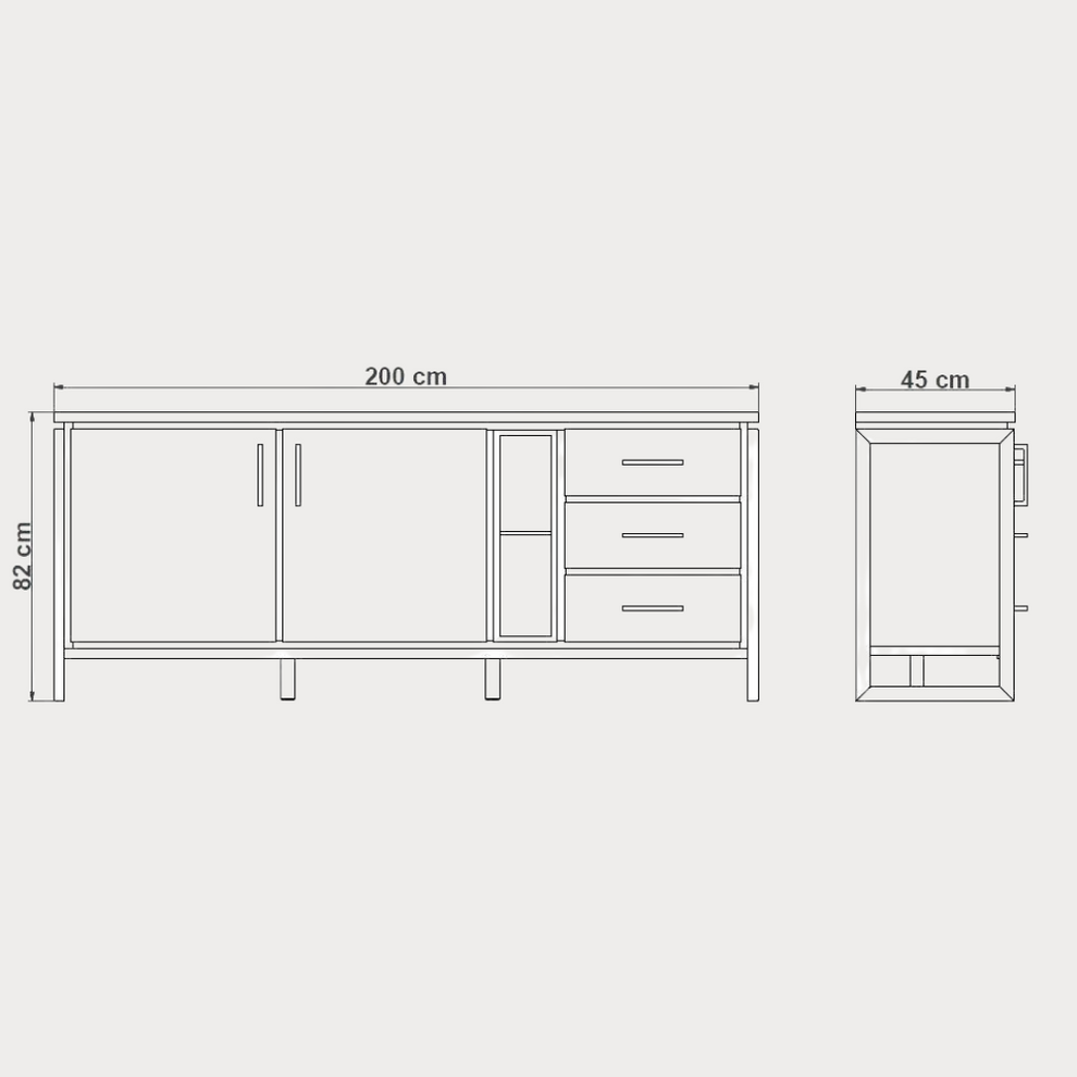 Bufet Cu 2 Usi Si 3 Sertare Reno Smoked Oak, Furnir Din Lemn Masiv, 200 Cm