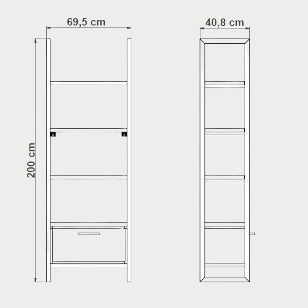 Biblioteca Reno Cu 1 Sertar, Smoked Oak, Furnir Din Lemn Masiv, 69.5 Cm