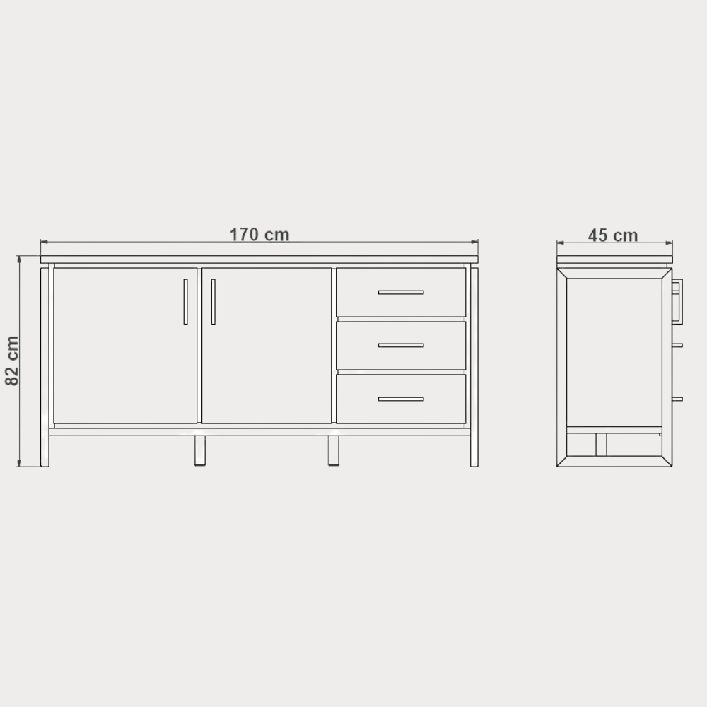 Bufet Cu 2 Usi Si 3 Sertare Reno Smoked Oak, Furnir Din Lemn Masiv, 170 Cm