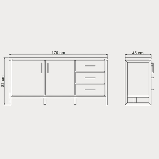 Bufet Cu 2 Usi Si 3 Sertare Reno Smoked Oak, Furnir Din Lemn Masiv, 170 Cm
