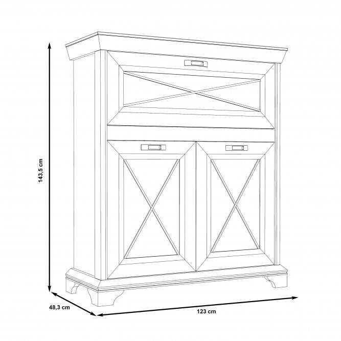 Comoda Cu 3 Usi Bar Kashmir Alb Antichizat, 123 Cm