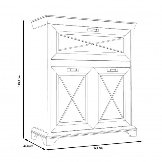 Comoda Cu 3 Usi Bar Kashmir Alb Antichizat, 123 Cm