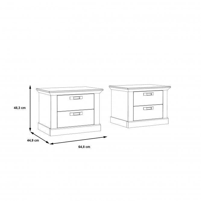 Set 2 Noptiere Kashmir, Alb Antichizat, 65.5 Cm