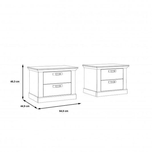 Set 2 Noptiere Kashmir, Alb Antichizat, 65.5 Cm