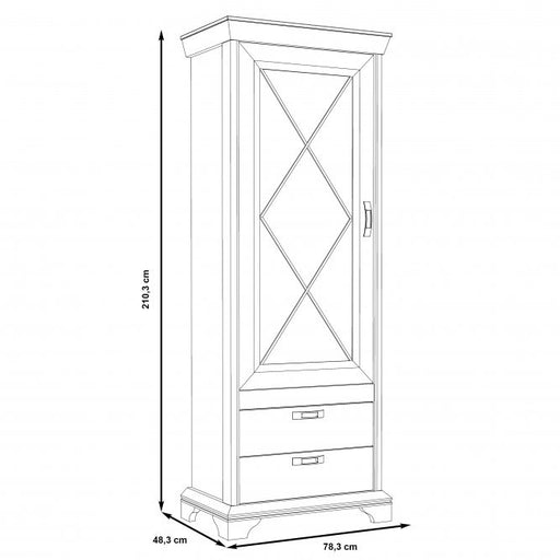 Vitrina Cu 1 Usa Si 2 Sertare Kashmir, Alb Antichizat, 78.5 Cm