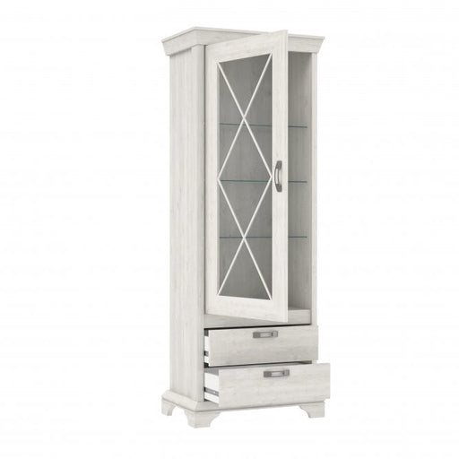 Vitrina Cu 1 Usa Si 2 Sertare Kashmir, Alb Antichizat, 78.5 Cm
