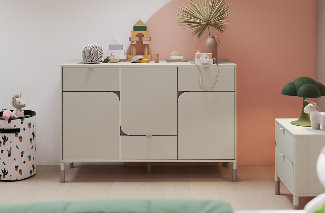 Comoda Cu 3 Usi Si 3 Sertare Hanna, Cashmere Si Truffle, 130 Cm