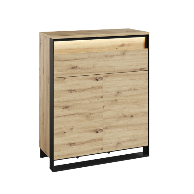Comoda Cu 2 Usi Si 2 Sertare Vant, Stejar Artisan Si Negru, 92 Cm