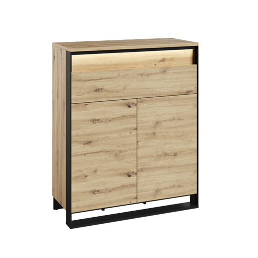 Comoda Cu 2 Usi Si 2 Sertare Vant, Stejar Artisan Si Negru, 92 Cm