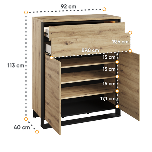 Comoda Cu 2 Usi Si 2 Sertare Vant, Stejar Artisan Si Negru, 92 Cm