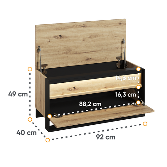 Pantofar Cu 2 Usi Vant, Stejar Artisan Si Negru, 92 Cm