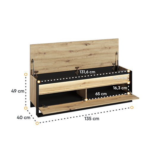 Pantofar Cu 2 Usi Vant, Stejar Artisan Si Negru, 135 Cm