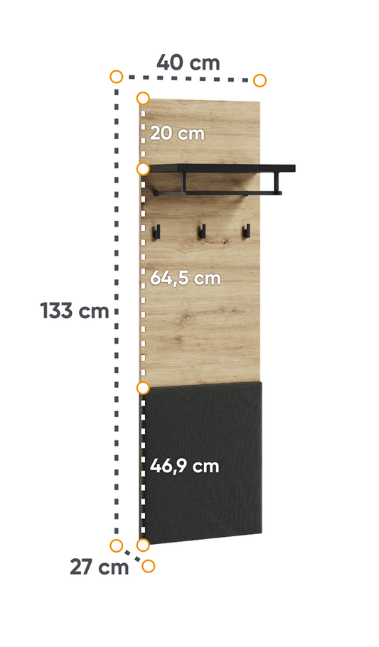 Cuier Vant, Stejar Artisan Si Negru, 40 Cm