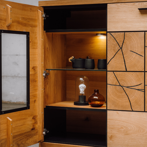 Comoda Bar Dakota Lungime 151.6 cm, Furnir Stejar Salbatic, Living, Decor Usi din Trunchi Natural, Inchidere Silentioasa