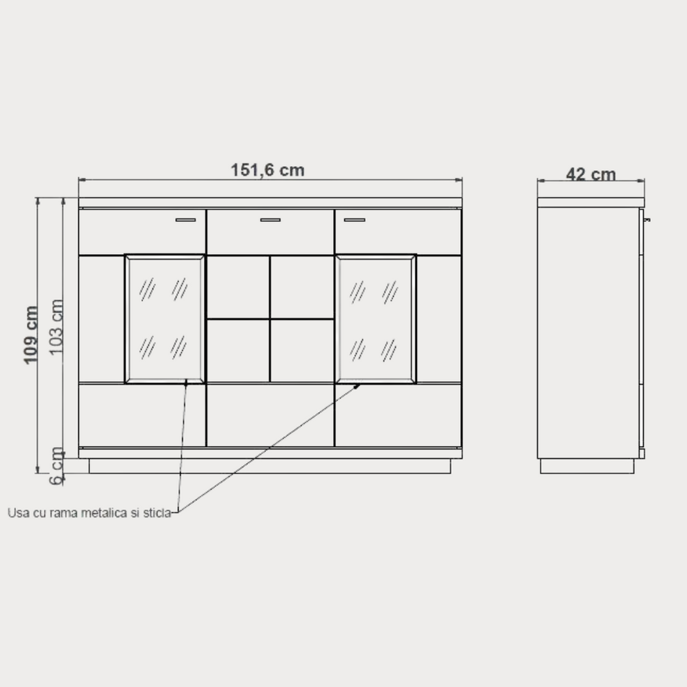 Comoda Bar Dakota Lungime 151.6 cm, Furnir Stejar Salbatic, Living, Decor Usi din Trunchi Natural, Inchidere Silentioasa