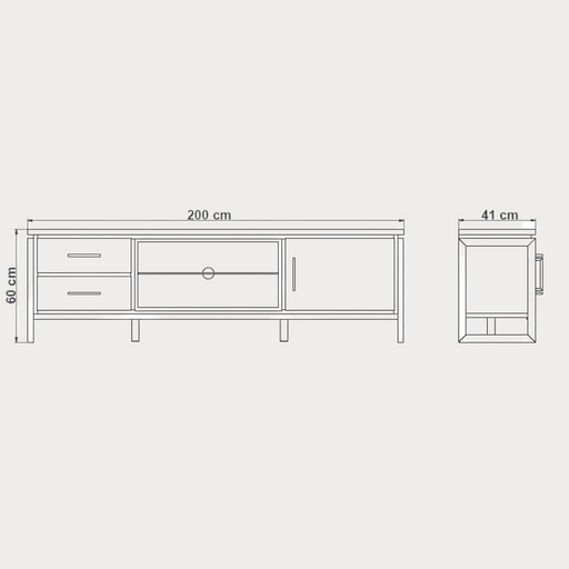 Comoda Tv Reno Smoked Oak, Furnir Din Lemn Masiv, 200 Cm