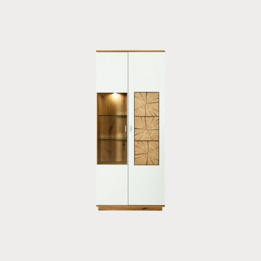 Vitrina Dakota White Cu 2 Usi Alb Si Natur, 85 Cm