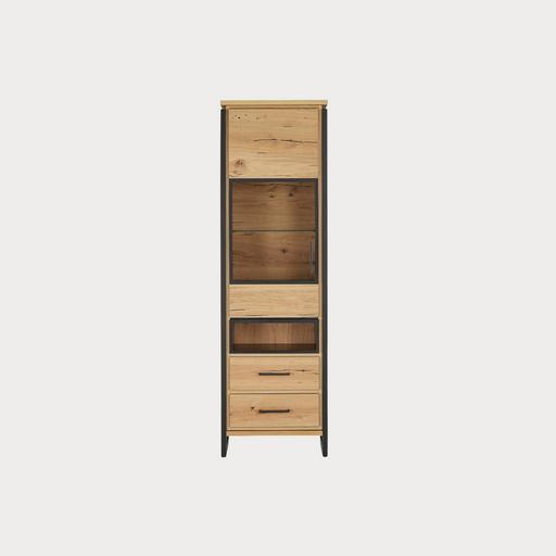 Vitrina Stanga Reno Cu 1 Usa Si 2 Sertare, Smoked Oak, 60 Cm