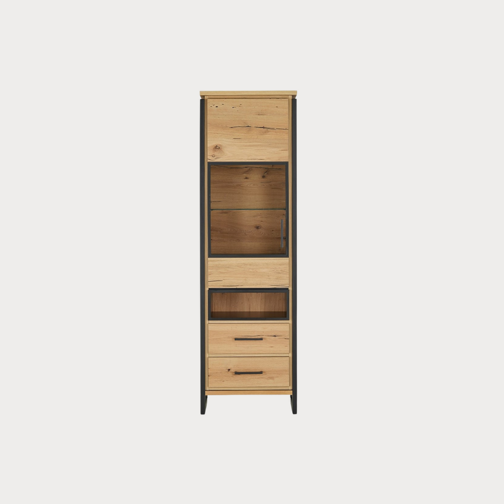 Vitrina Stanga Reno Cu 1 Usa Si 2 Sertare, Smoked Oak, 60 Cm