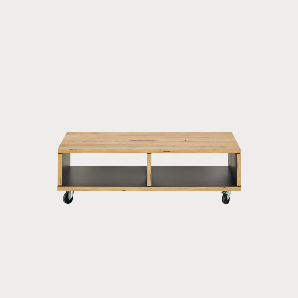Masa Cafea Reno Cu 2 Nise, Smoked Oak, Furnir Din Lemn Masiv, 120 Cm