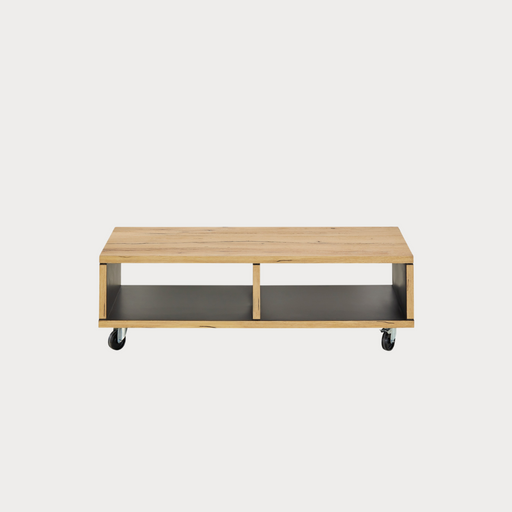 Masa Cafea Reno Cu 2 Nise, Smoked Oak, Furnir Din Lemn Masiv, 120 Cm