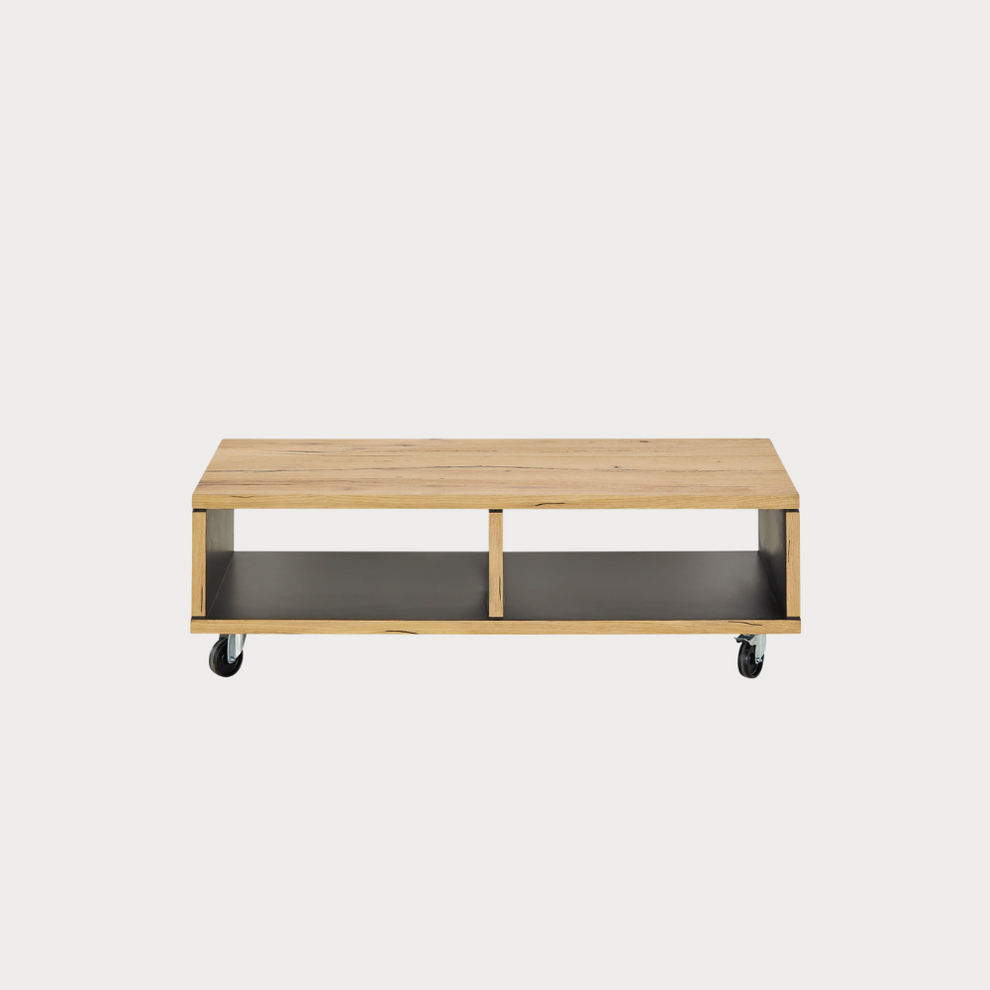 Masa Cafea Reno Cu 2 Nise, Smoked Oak, Furnir Din Lemn Masiv, 120 Cm