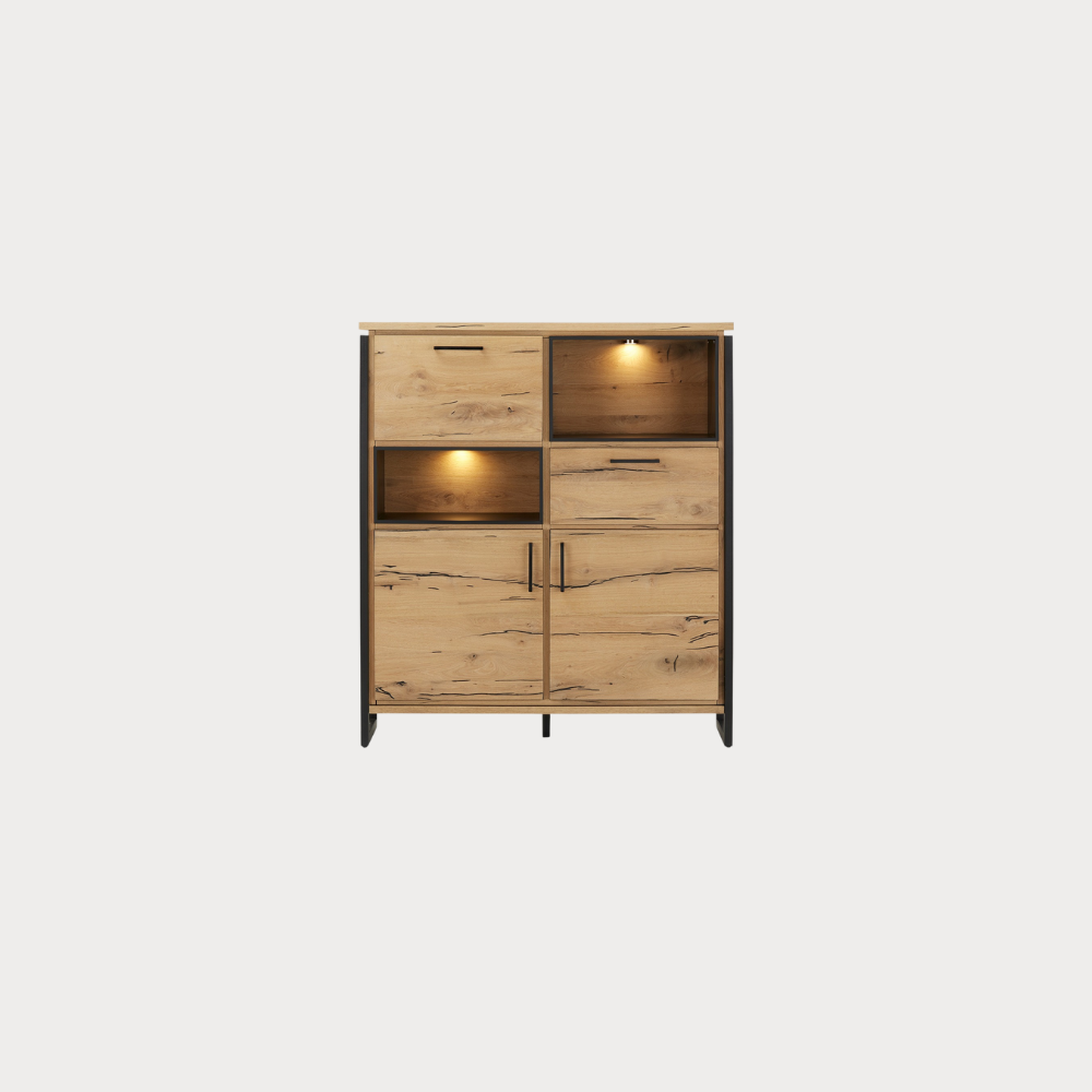 Bufet Cu 3 Usi, 1 Sertar Si 2 Nise Reno, Smoked Oak, Furnir Din Lemn Masiv, 131.5 Cm