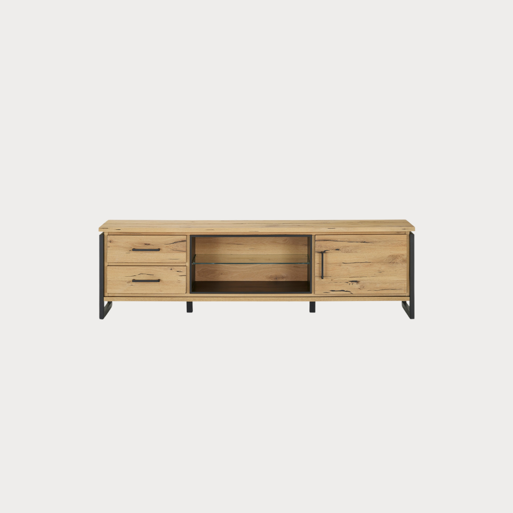 Comoda Tv Cu Furnir Din Lemn Masiv Reno Smoked Oak, 170 Cm