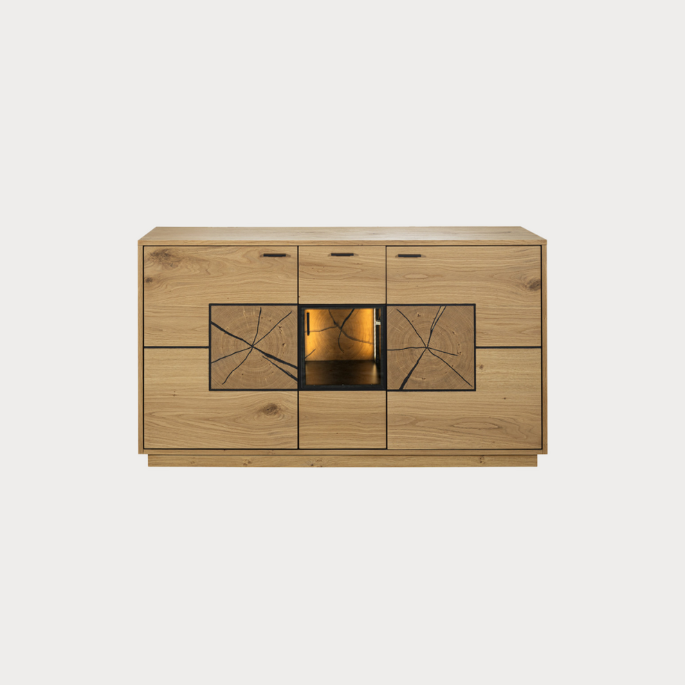 Bufet Urbano Oak Cu 3 Usi Si 1 Sertar, Stejar Rustic Si Negru, 140 Cm