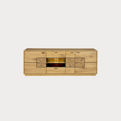 Comoda Tv Urbano Oak Cu 3 Usi, 2 Sertare Si 1 Nisa, Stejar Rustic Si Negru, 195 Cm
