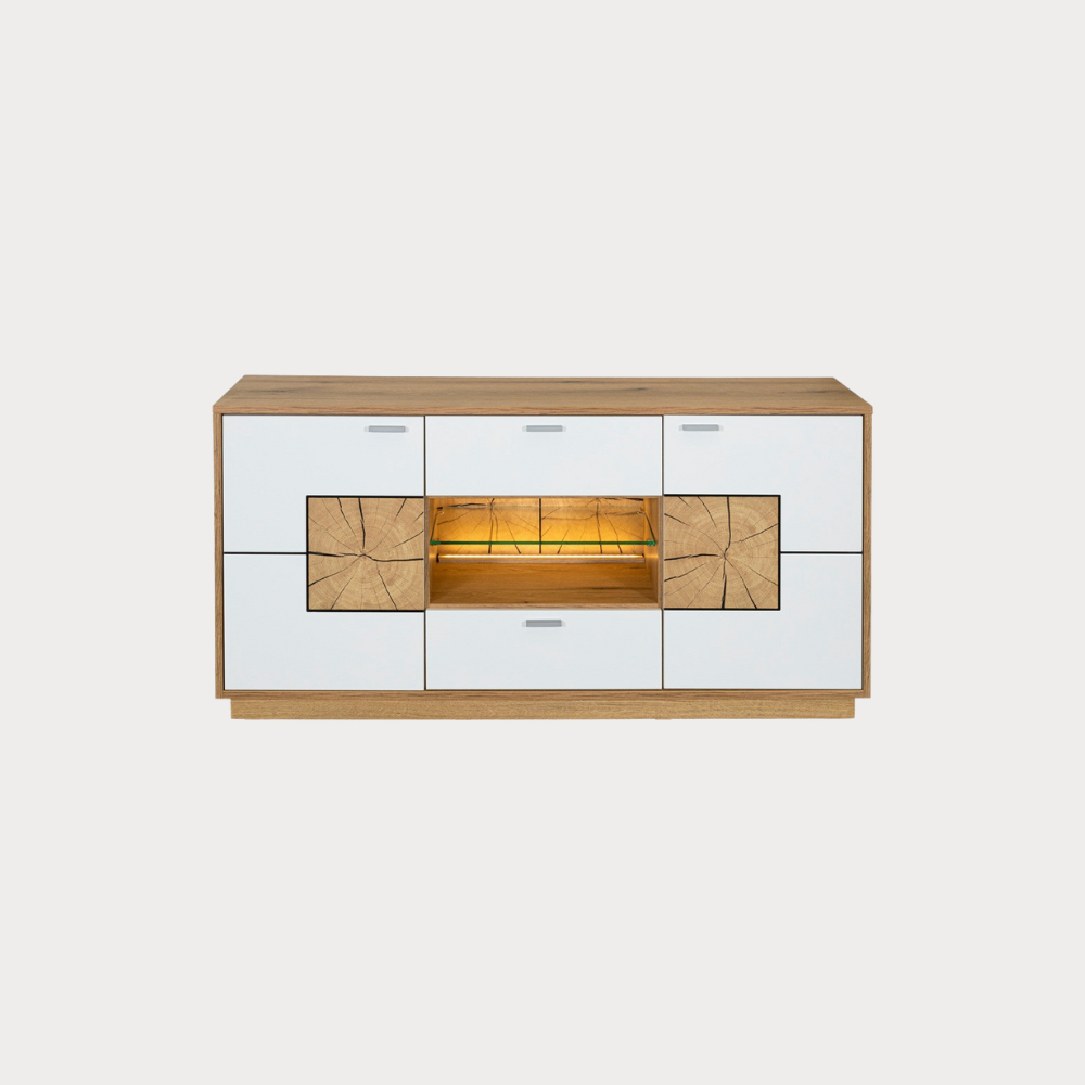 Comoda Tv Urbano White Cu 2 Usi, 2 Sertare Si 1 Nisa Alb Si Natur, 140 Cm
