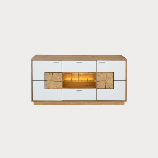 Comoda Tv Urbano White Cu 2 Usi, 2 Sertare Si 1 Nisa Alb Si Natur, 140 Cm