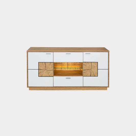 Comoda Tv Urbano White Cu 2 Usi, 2 Sertare Si 1 Nisa Alb Si Natur, 140 Cm