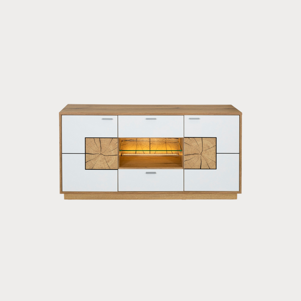 Comoda Tv Urbano White Cu 2 Usi, 2 Sertare Si 1 Nisa Alb Si Natur, 140 Cm