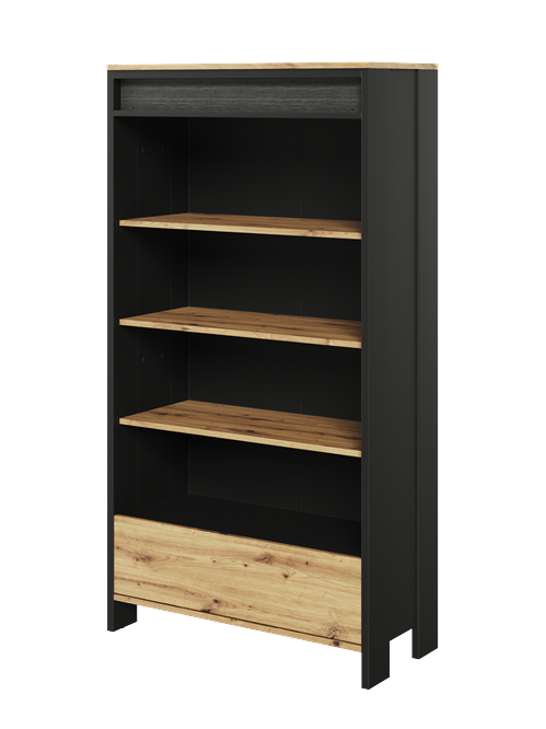 Biblioteca Dot Cu Led Cu 1 Sertar, Negru Si Stejar Artizanal, 72.1 Cm