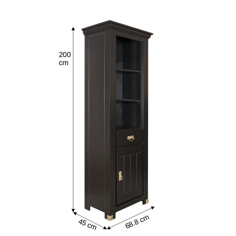 Biblioteca cu 1 usa si 1 sertar Saint Tropez Negru, Vopsit, 68.8 Cm