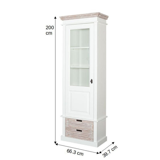 Vitrina cu 1 Usa si 2 Sertare Cortina Alb si Natur, Stanga, 66.3 Cm
