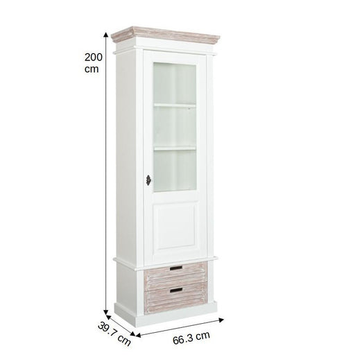 Vitrina Cu 1 Usa Si 2 Sertare Cortina Alb Si Natur, Dreapta, 66.3 Cm