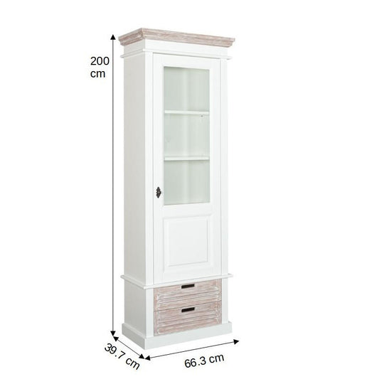 Vitrina Cu 1 Usa Si 2 Sertare Cortina Alb Si Natur, Dreapta, 66.3 Cm