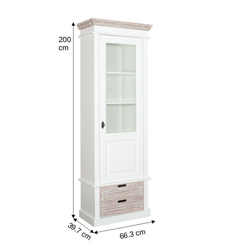 Vitrina Cu 1 Usa Si 2 Sertare Cortina Alb Si Natur, Dreapta, 66.3 Cm