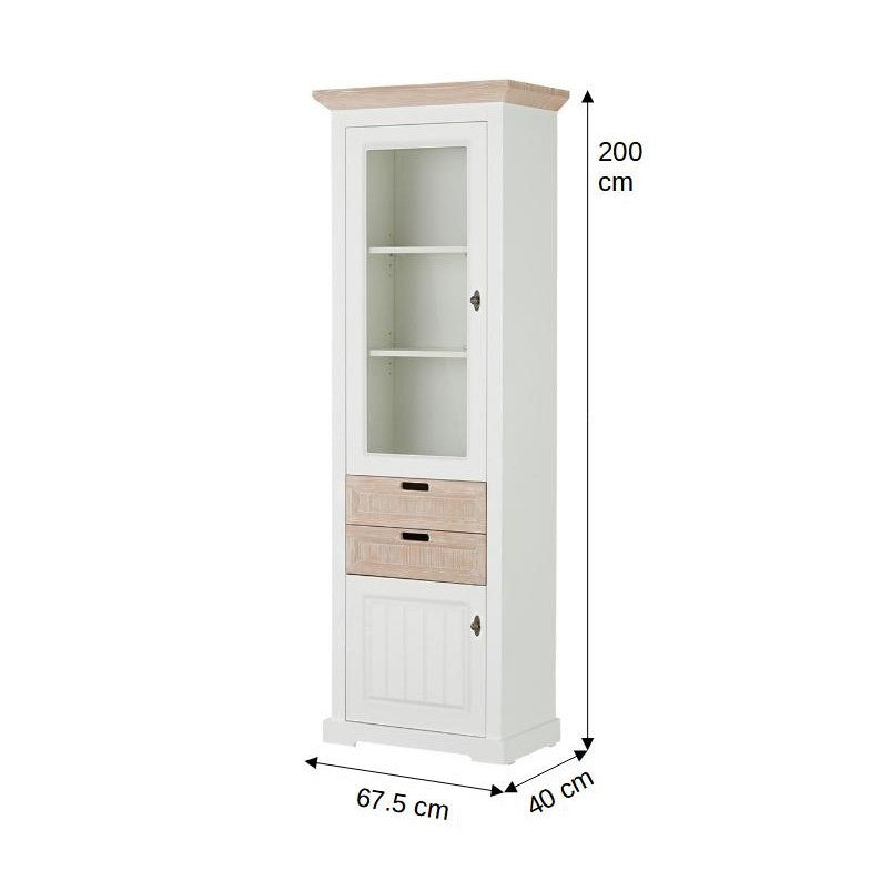 Vitrina Porto Stanga Cu 2 Usi Si 2 Sertare Alb Si Natur, 67.5 Cm