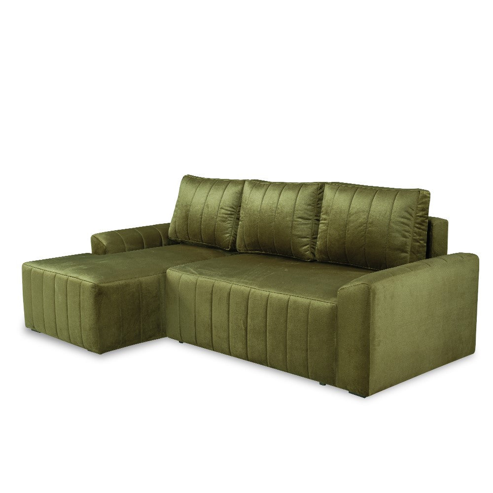 Coltar Extensibil Stanga Mark, 4 Locuri, Lada Depozitare, Verde Olive, 240 Cm