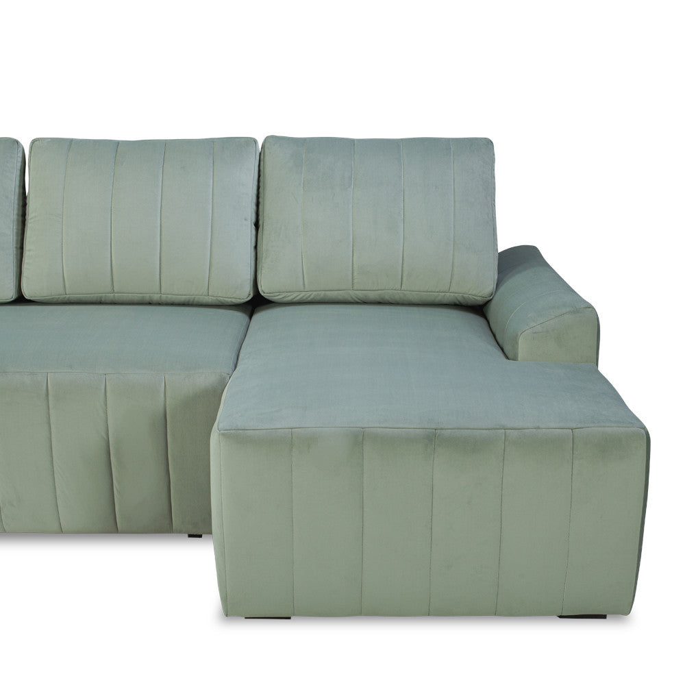 Coltar Extensibil Dreapta Mark, Catifea, 4 Locuri, Lada Depozitare, Verde, 240 Cm