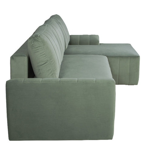 Coltar Extensibil Dreapta Mark, Catifea, 4 Locuri, Lada Depozitare, Verde, 240 Cm
