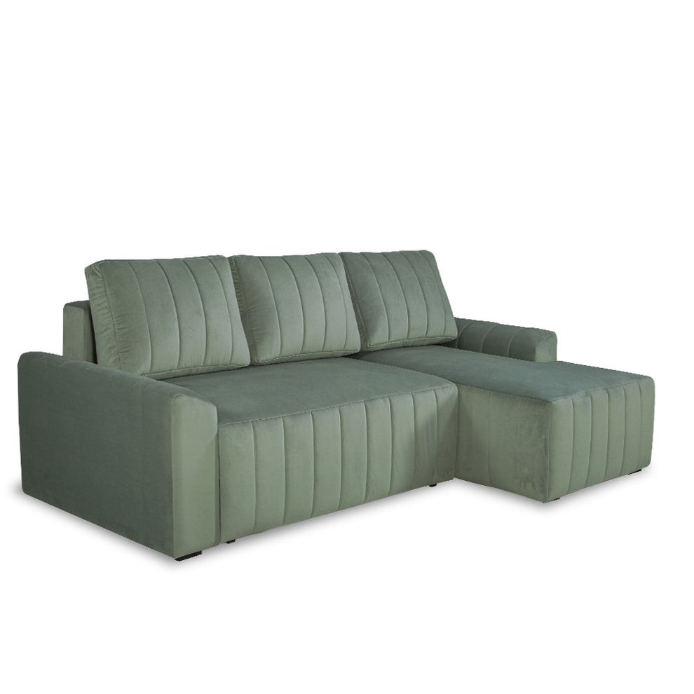 Coltar Extensibil Dreapta Mark, Catifea, 4 Locuri, Lada Depozitare, Verde, 240 Cm
