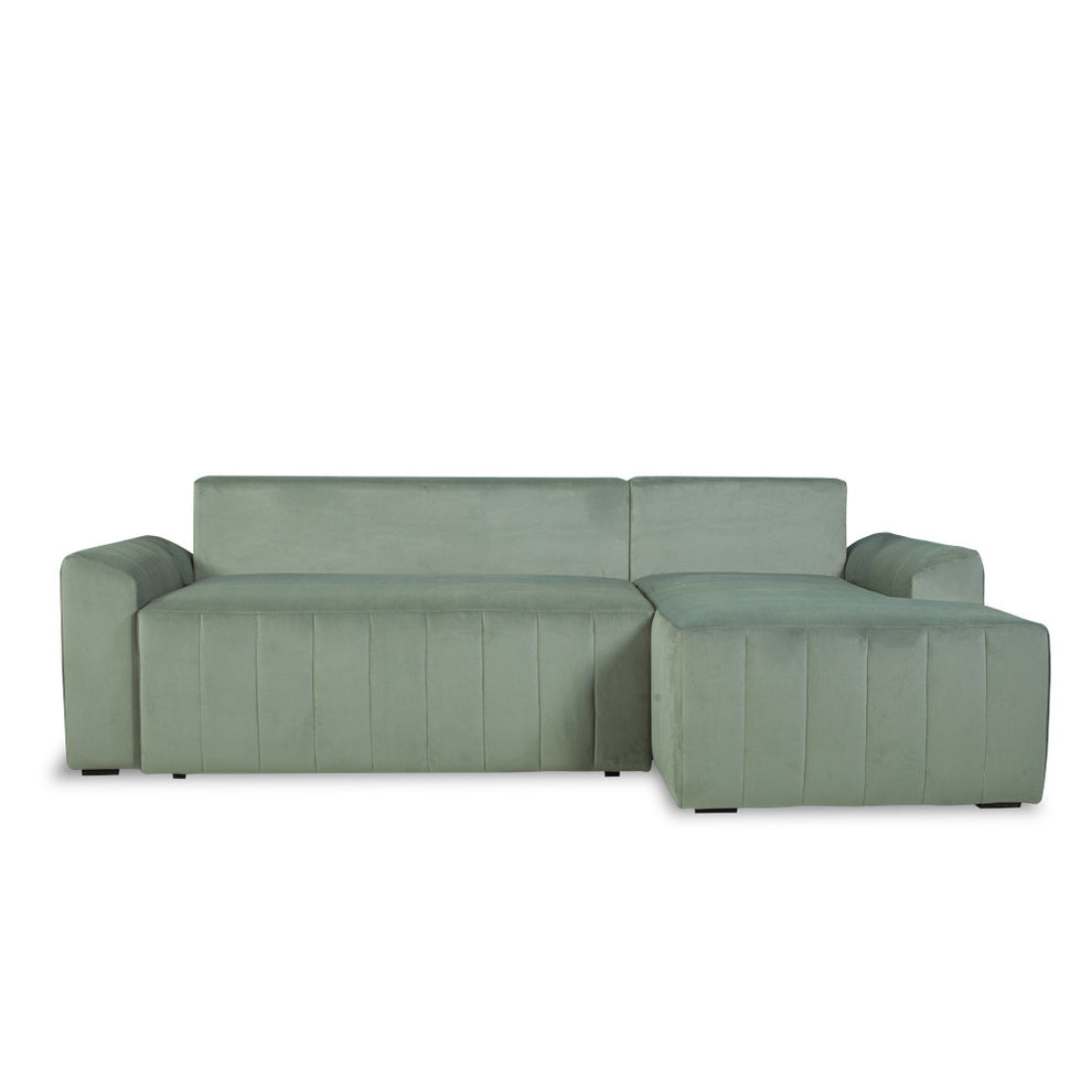 Coltar Extensibil Dreapta Mark, Catifea, 4 Locuri, Lada Depozitare, Verde, 240 Cm