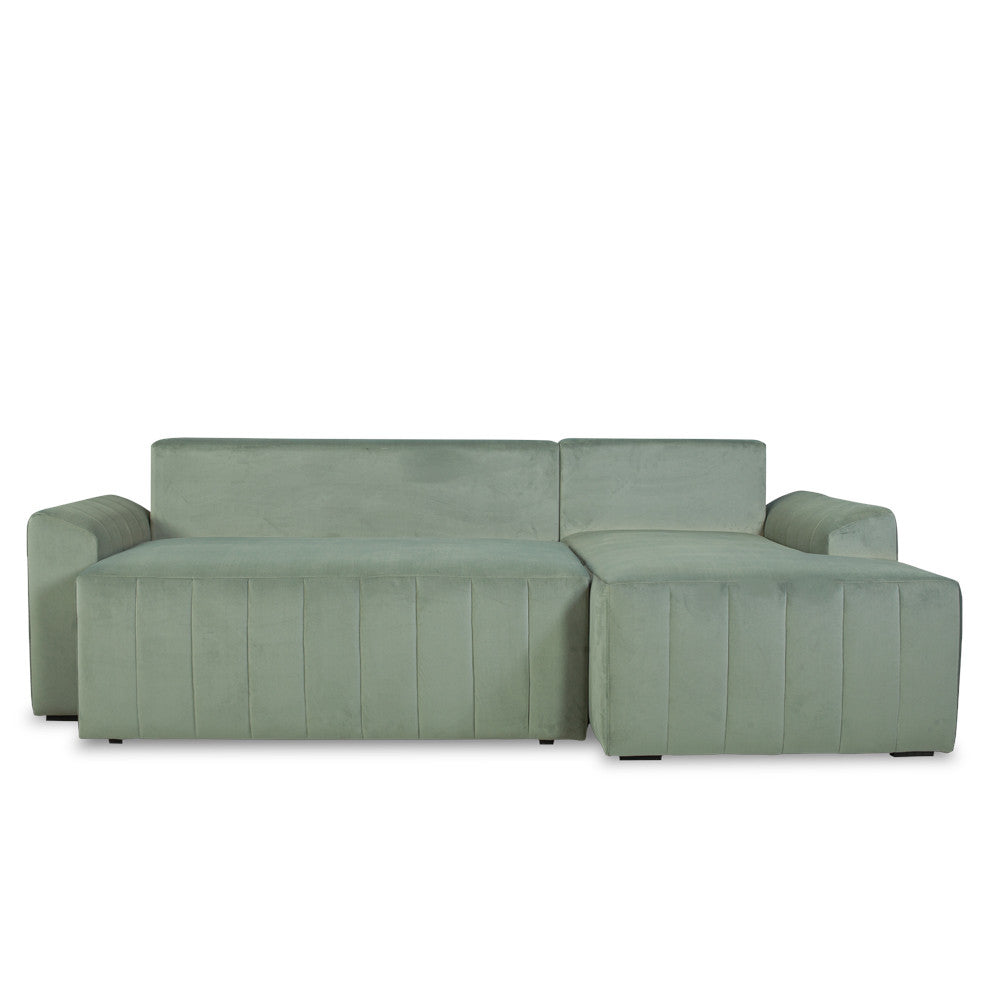 Coltar Extensibil Dreapta Mark, Catifea, 4 Locuri, Lada Depozitare, Verde, 240 Cm