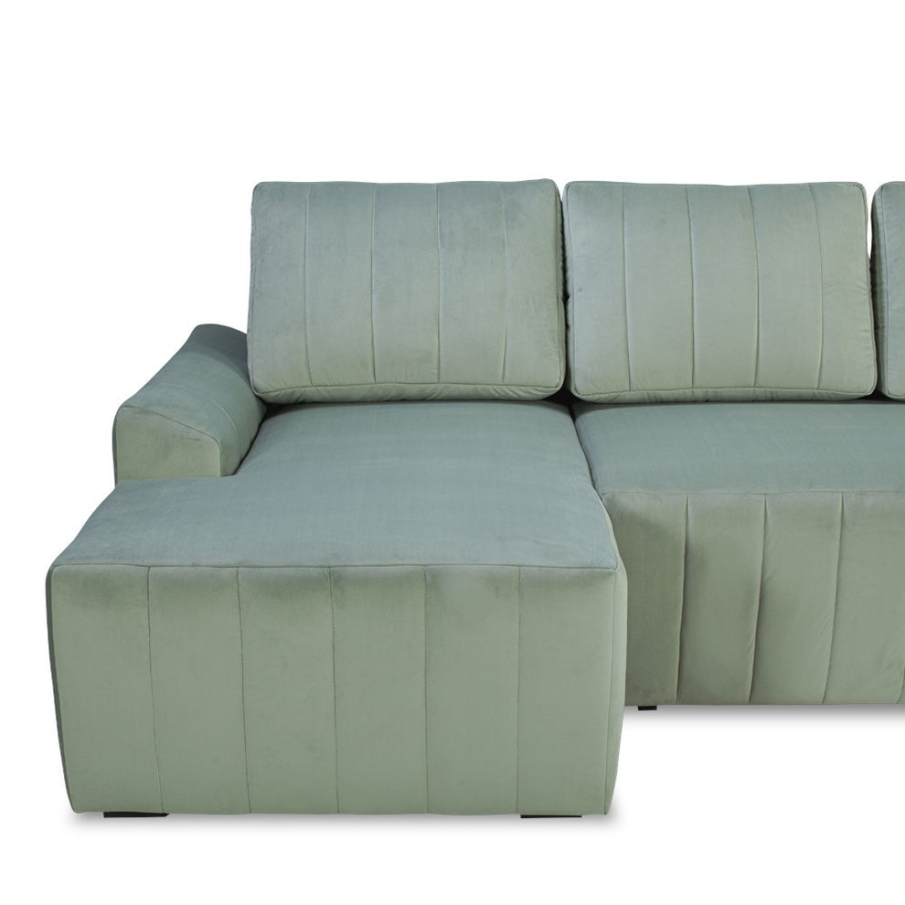Coltar Extensibil Mark Living, Catifea Verde, 4 Locuri, Lada Depozitare, Extensie Doppelliege, 240 cm